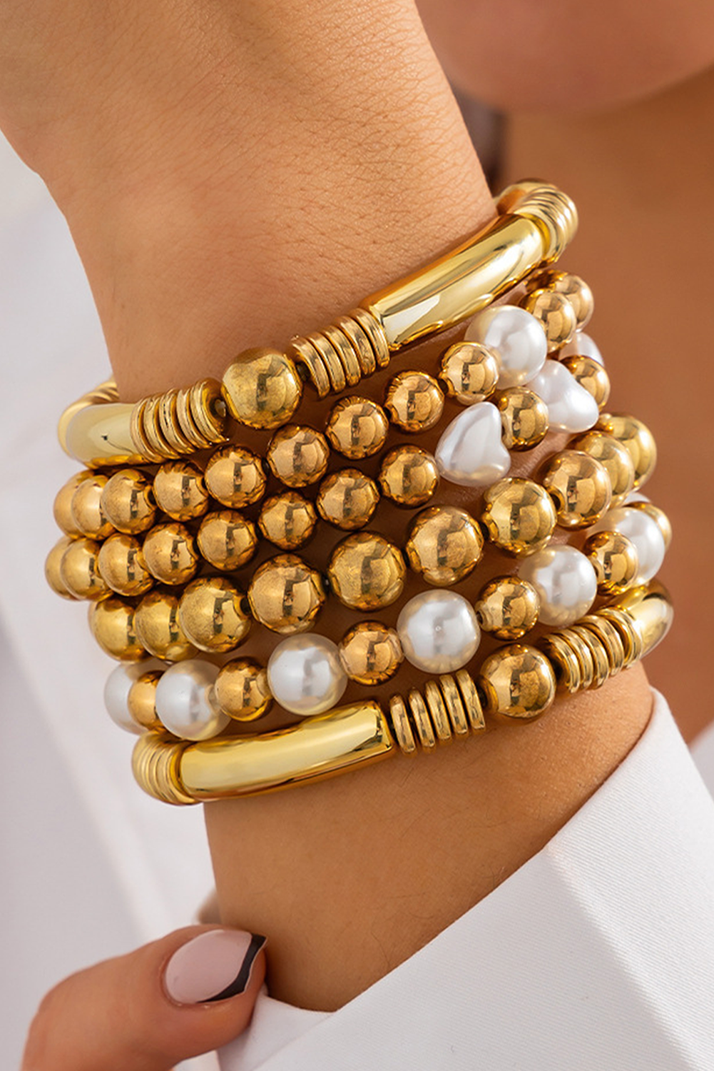 Gold Pearl Beaded Alloy Multi Layered Bracelet