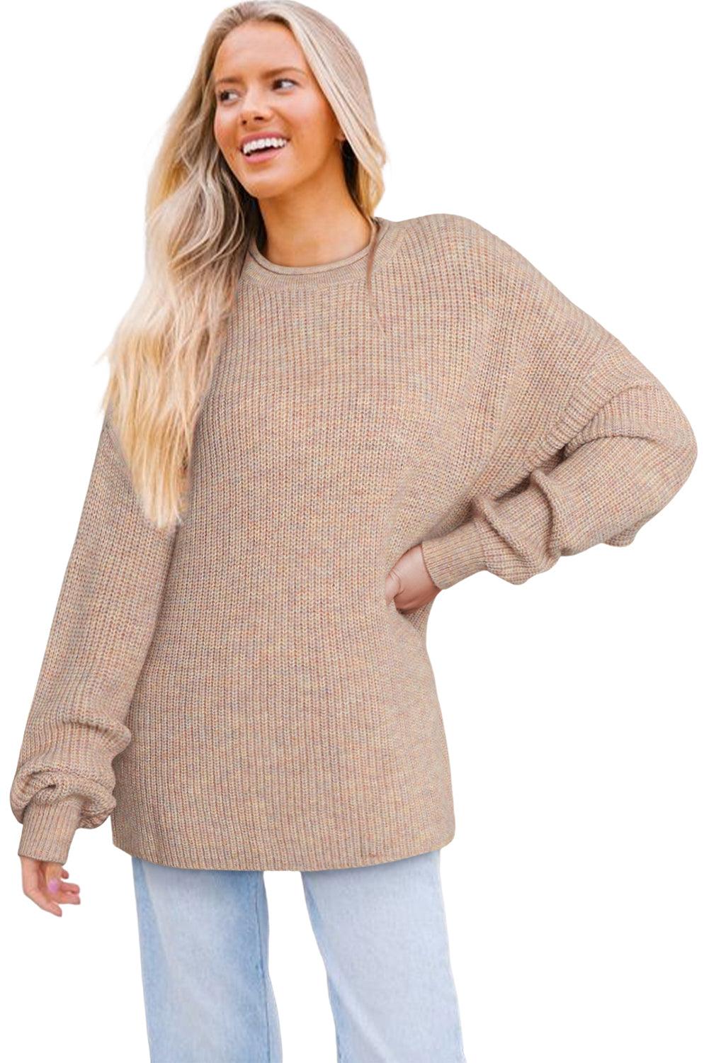 Multicolor Rolled Round Neck Drop Shoulder Sweater - L & M Kee, LLC