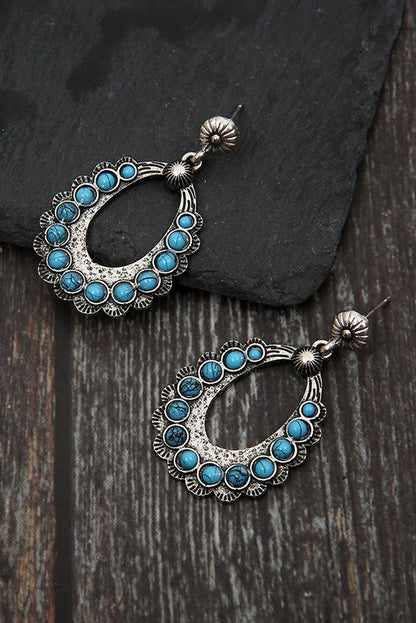 Silvery Western Turquoise Cut Out Stud Drop Earrings - L & M Kee, LLC