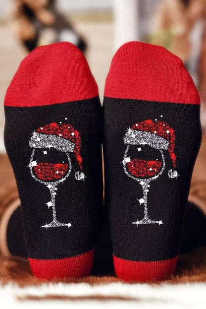 Black Christmas Champagne Santa Hat Graphic Socks - L & M Kee, LLC