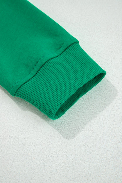 Dark Green Contrast Piping Crewneck Pullover Mini Skirt Set