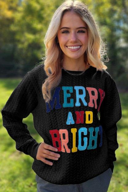 White Merry And Bright Cable Knit Pullover Sweatshirt - L & M Kee, LLC