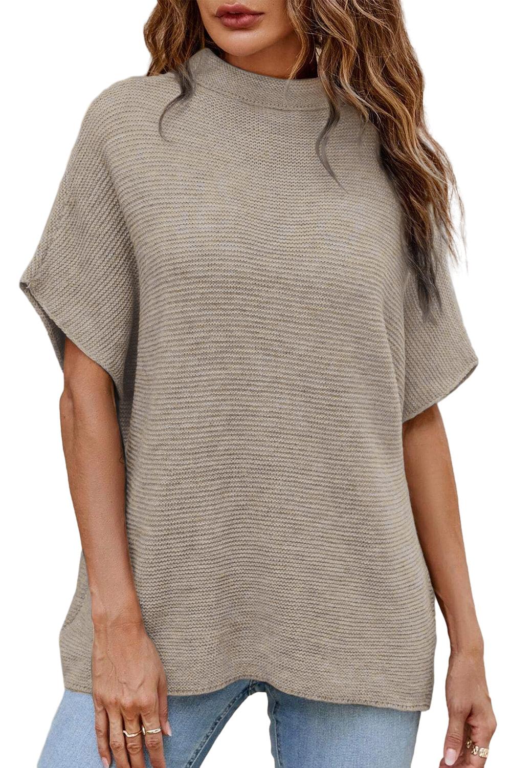 Coffee High Neck Short Bat Sleeve Sweater - L & M Kee, LLC