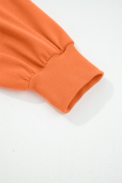 Flamingo Drop Shoulder Puff Sleeve Crop Pullover Drawstring Wide Leg Pants Set