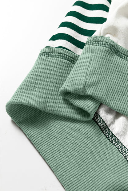 Green Stripe Colorblock Patchwork Contrast Stitching Oversize Sweatshirt