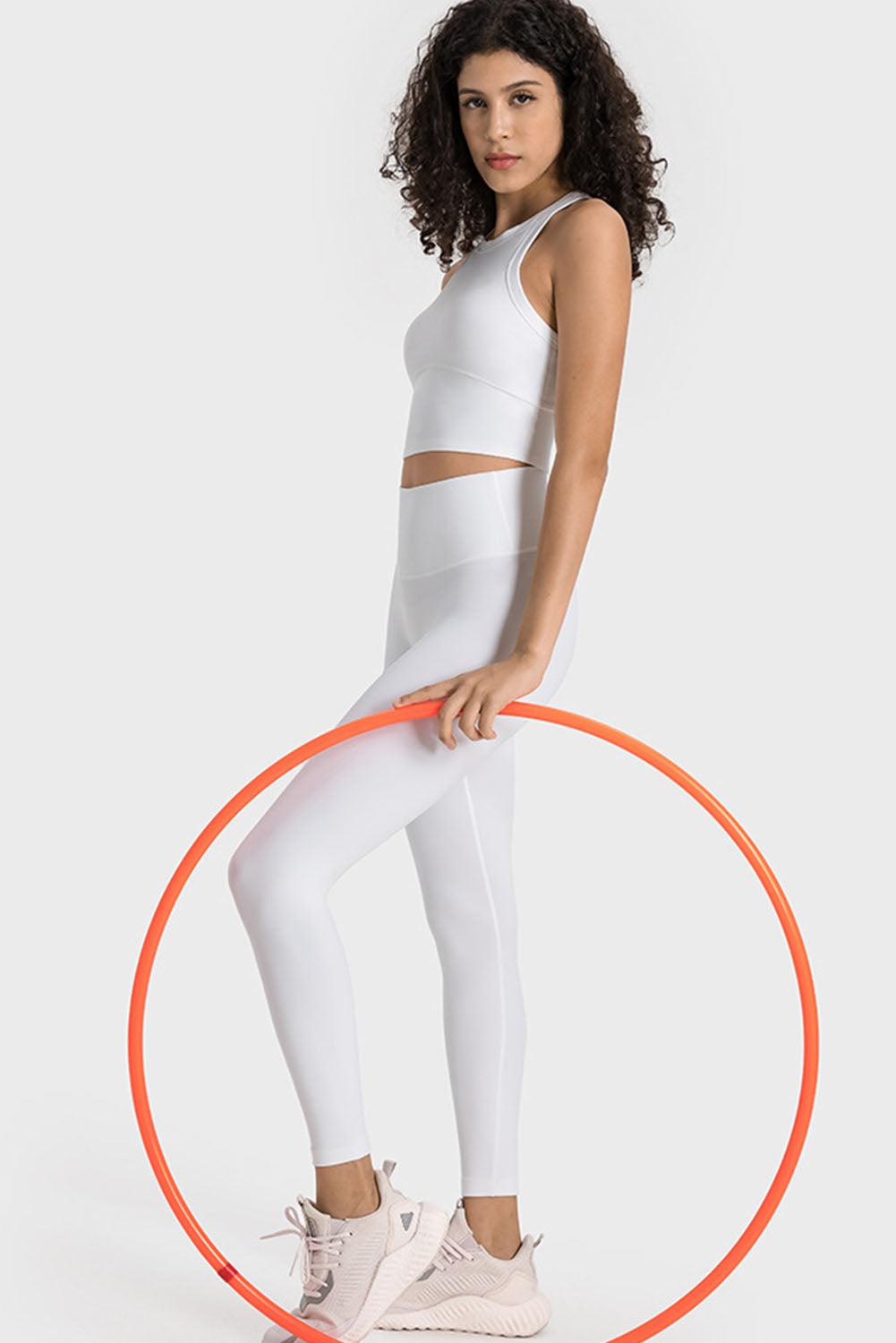 White Wide Waistband Seamless Ankle Leggings - L & M Kee, LLC