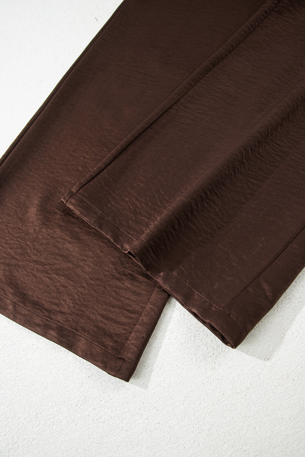 Dark Brown Braided V Neck Long Sleeve Loose Top and Drawstring High Waist Pants 2pcs Outfit