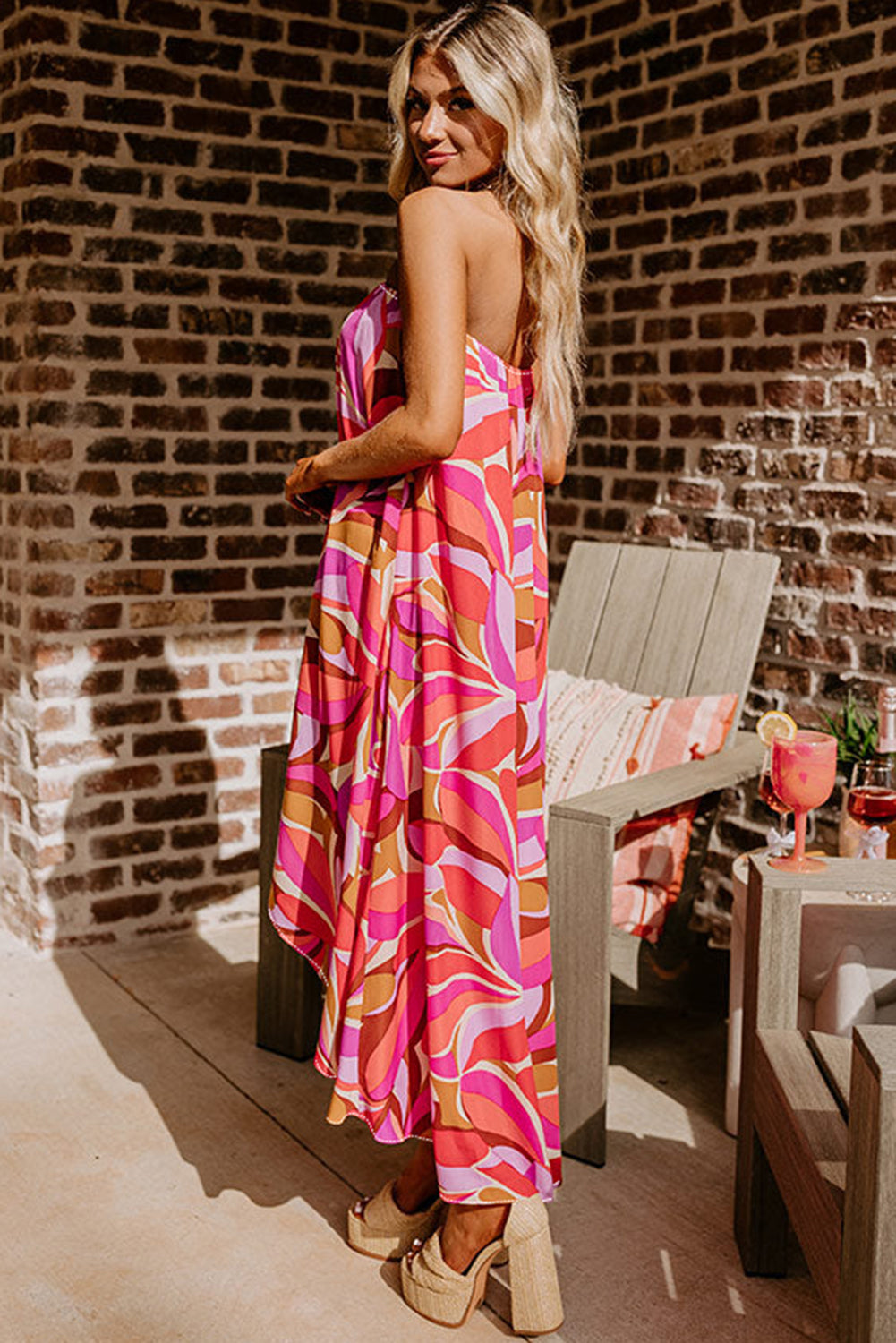 Rose Floral High Low Bandeau Vacay Dress