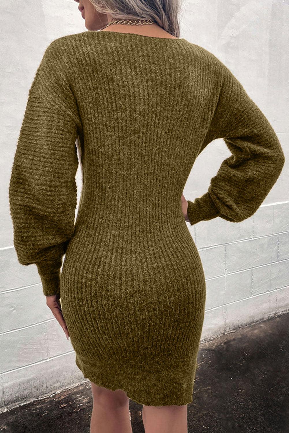 Green V Neck Bodycon Sweater Dress - L & M Kee, LLC