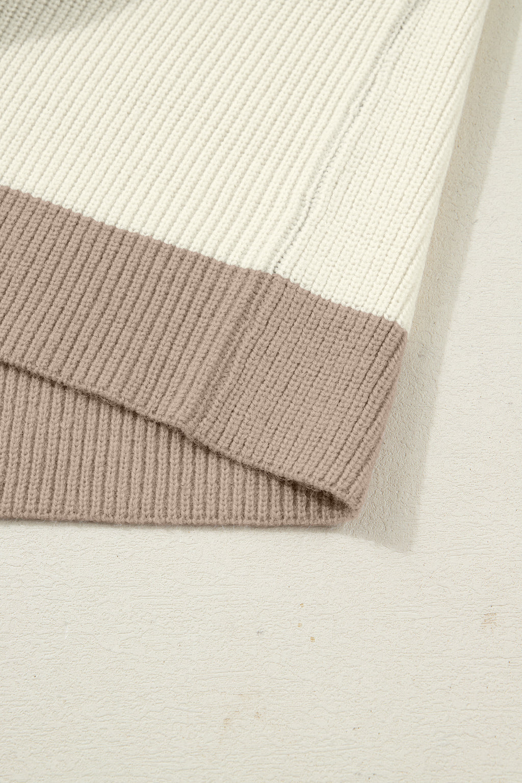 White Color Block Ribbed Knit Button Down Sweater Cardigan