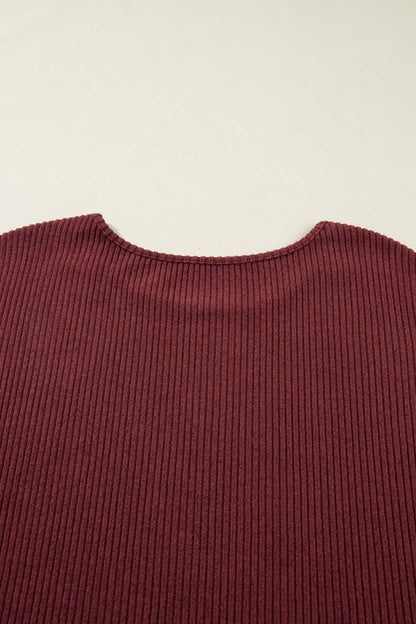 Wild Ginger Plus Size Ribbed Button Decor Long Sleeve Loose Top