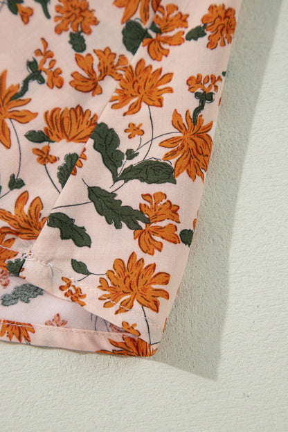 Black Floral Deep V Neck Smocked Bust Bubble Sleeve Babydoll Dress