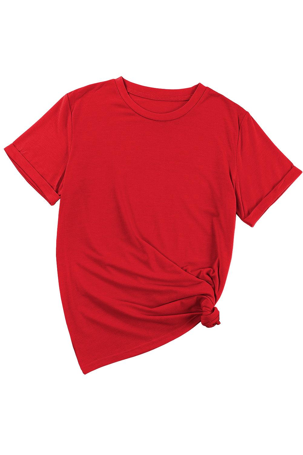 Red Casual Plain Crew Neck Tee - L & M Kee, LLC