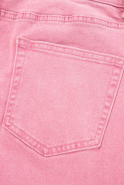 Peach Blossom Acid Washed High Rise Cropped Wide Leg Jeans