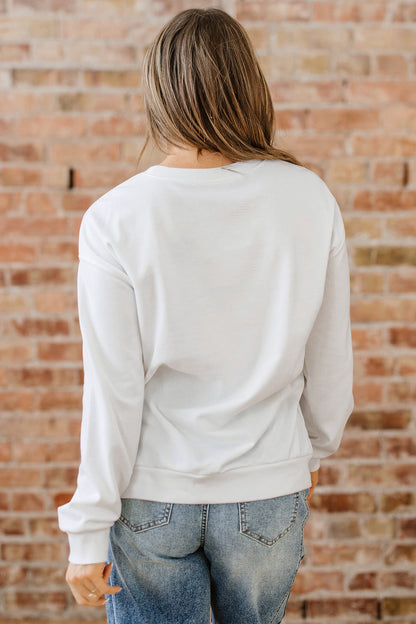 White Pearl Plaid Christmas Tree Patched Drop Shoulder Sweatshirt