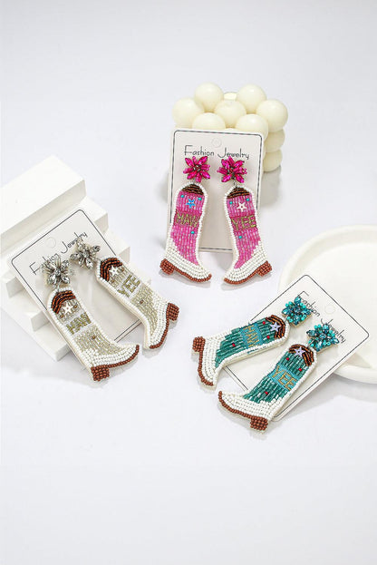 Rose Red Cowboy Boots Rice Bead Dangle Earrings - L & M Kee, LLC