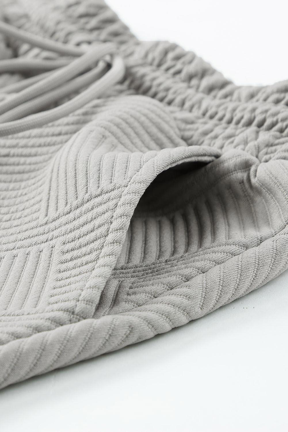 2pcs Solid Textured Drawstring Shorts Set-L & M Kee, LLC