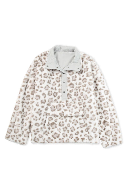 Leopard Fleece Snap Button Pullover Sweatshirt - L & M Kee, LLC