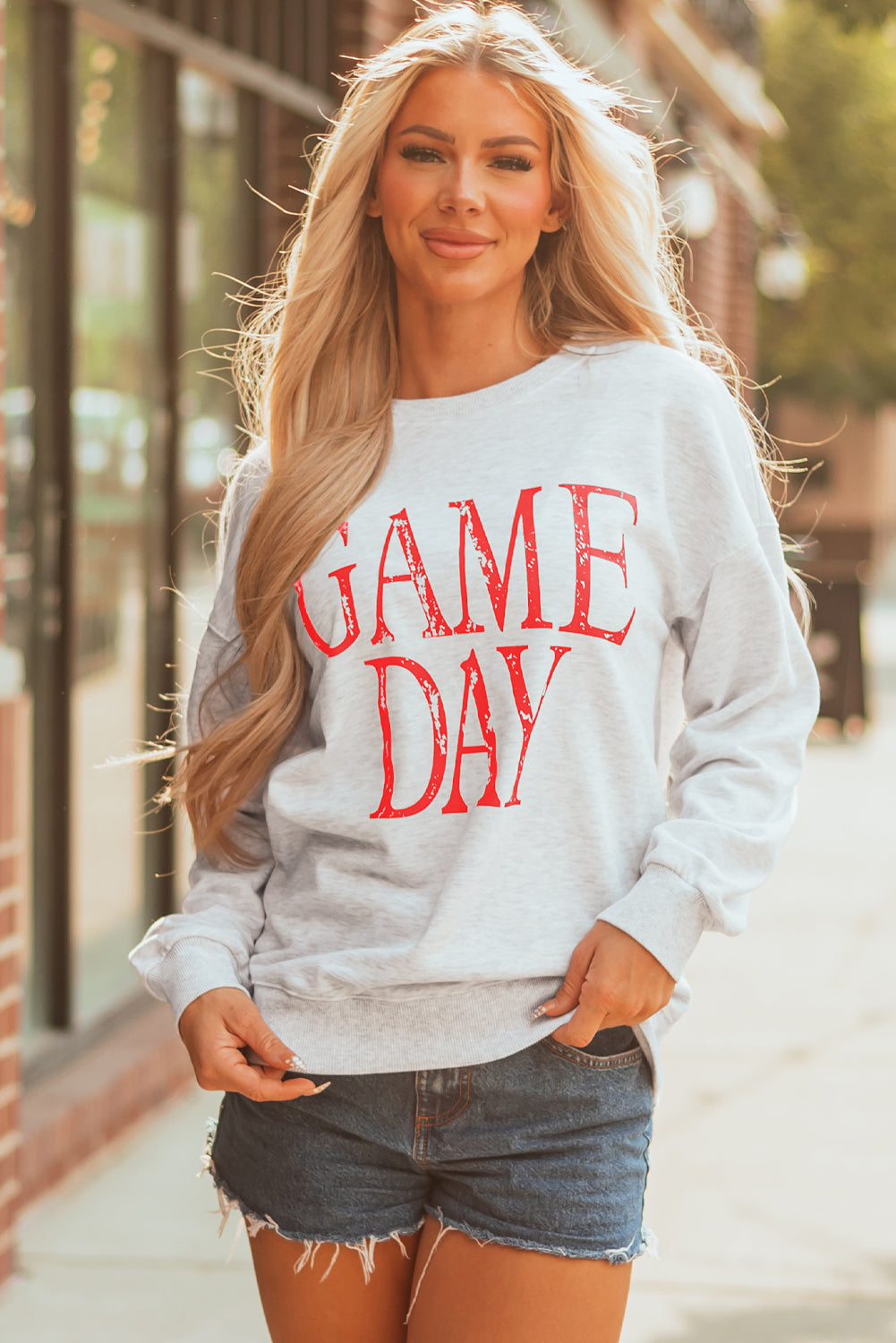 Red Vintage Washed GAME DAY Graphic Baggy Sweatshirt
