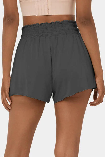 Dark Grey Frilly High Waist Petal Wrap Swim Shorts - L & M Kee, LLC