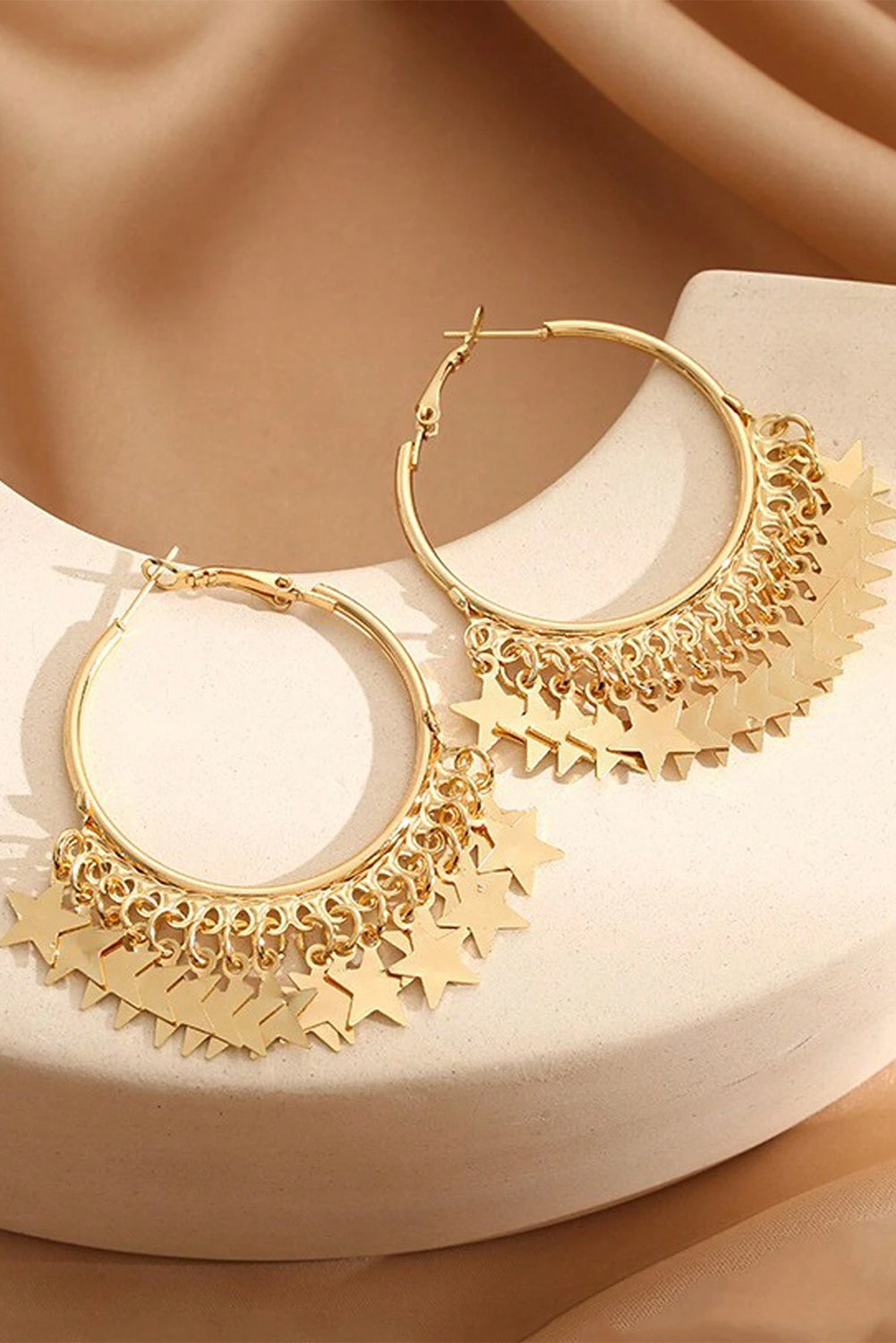 Gold Stars Charms Plate Alloy Hoop Earrings