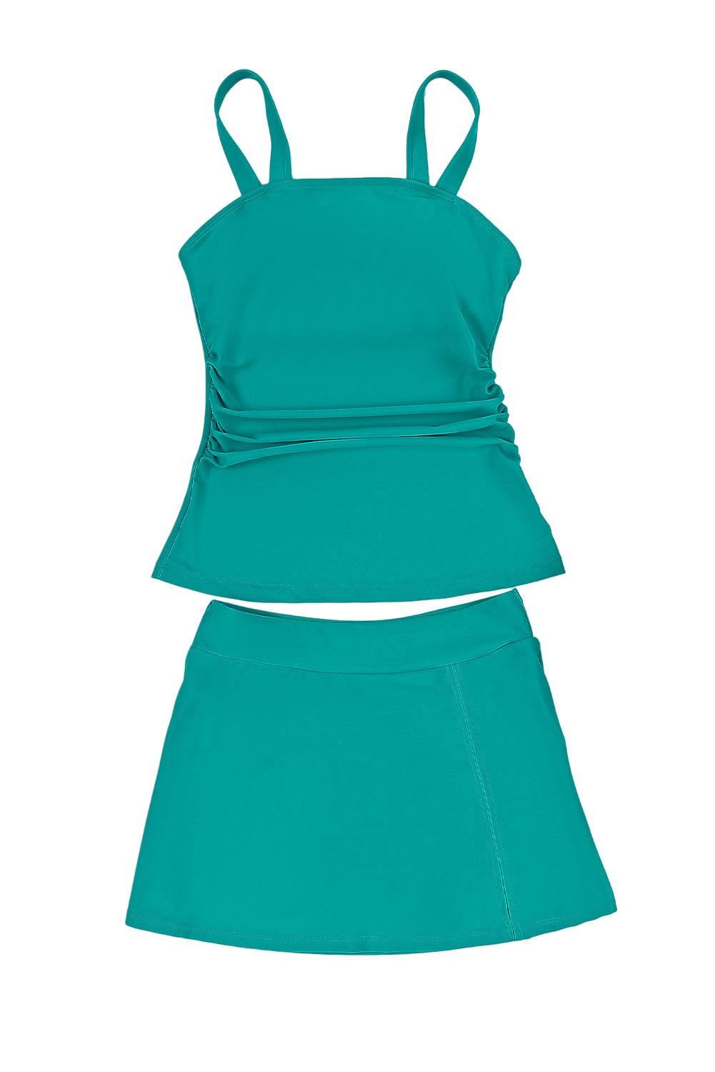 Green Solid Square Neck Sleeveless Tankini Swimsuit - L & M Kee, LLC