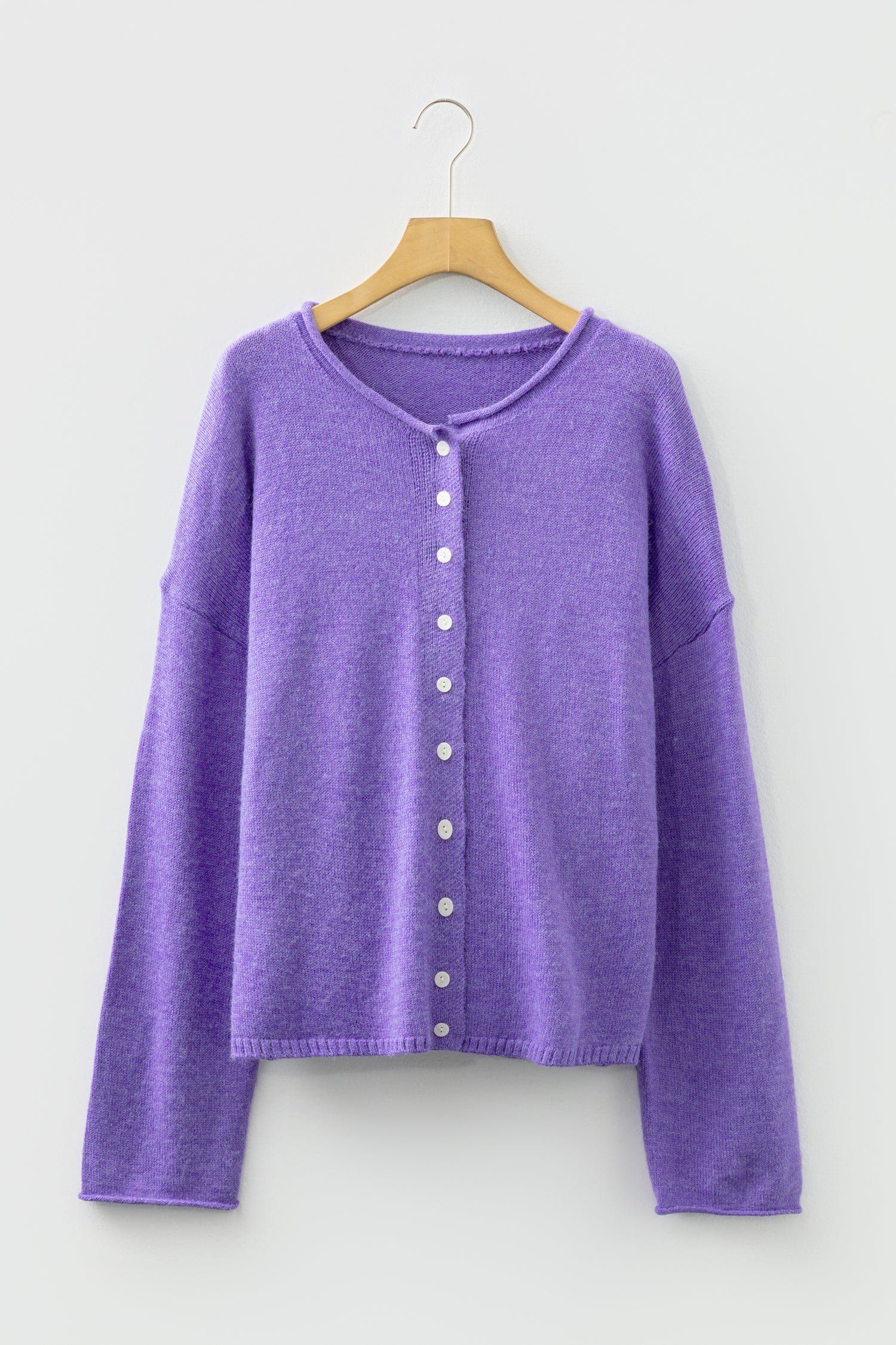 Wisteria Solid Color Knit Button Drop Shoulder Sweater Cardigan