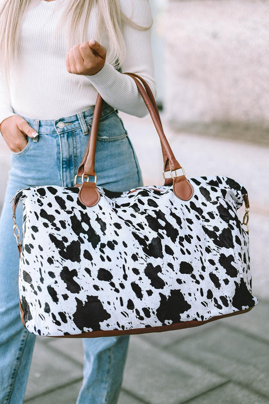 White Animal Spots Printed Leather Tote Bag - L & M Kee, LLC