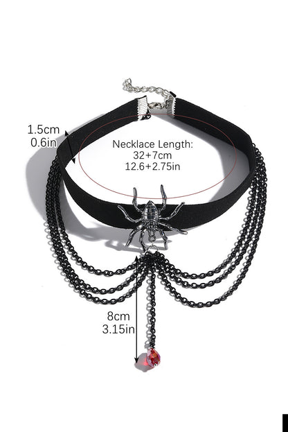 Black Spider Layered Chain Bead Pendant Choker Necklace