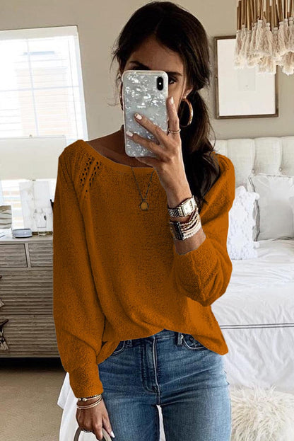 Long Sleeve Cutout Shoulder Relaxed Sweater - L & M Kee, LLC