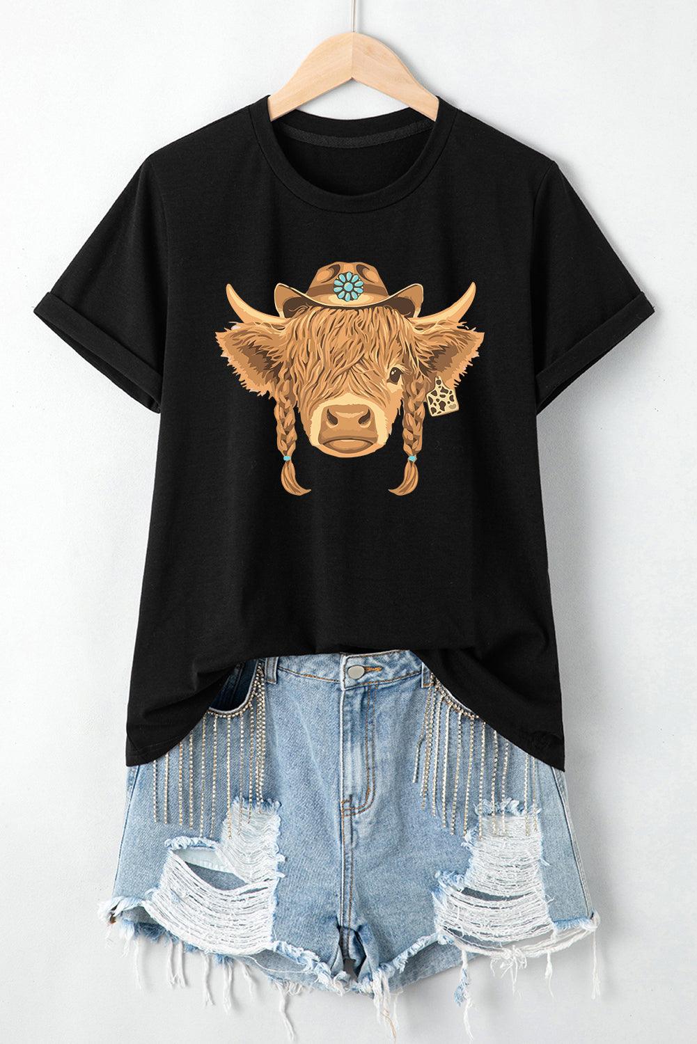 Black Western Heifer Graphic Fashion Cotton Tee