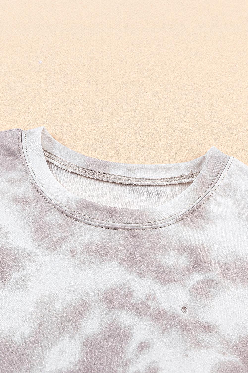 White Tie-dye Round Neck Short Sleeve Top - L & M Kee, LLC