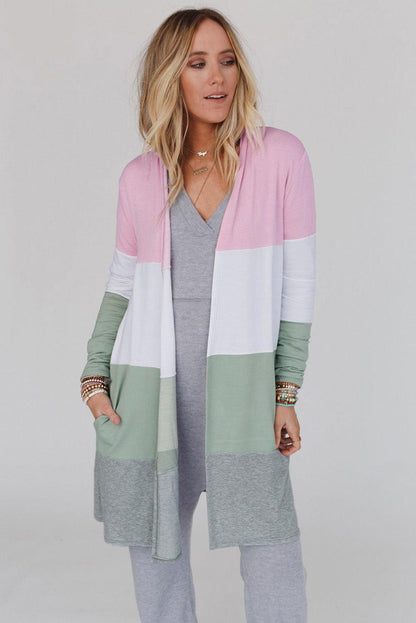 Multicolor Color Block Pocketed Casual Duster Cardigan - L & M Kee, LLC