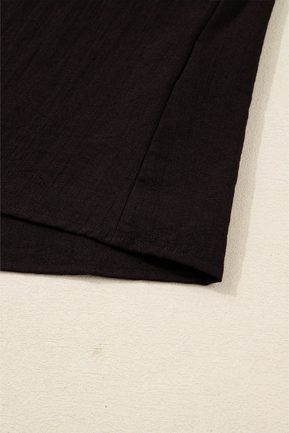 Black Contrast Stitched Detail V Neck Ruffle Long Sleeve Blouse