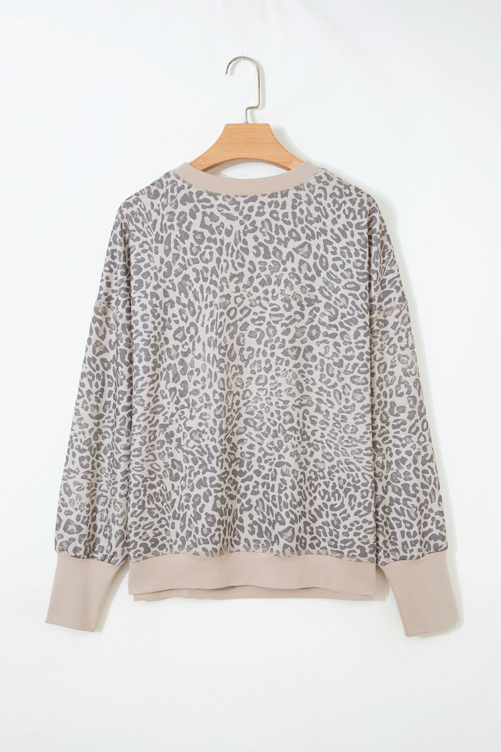 Brown Leopard Print Patchwork Crew Neck Sweatshirt
