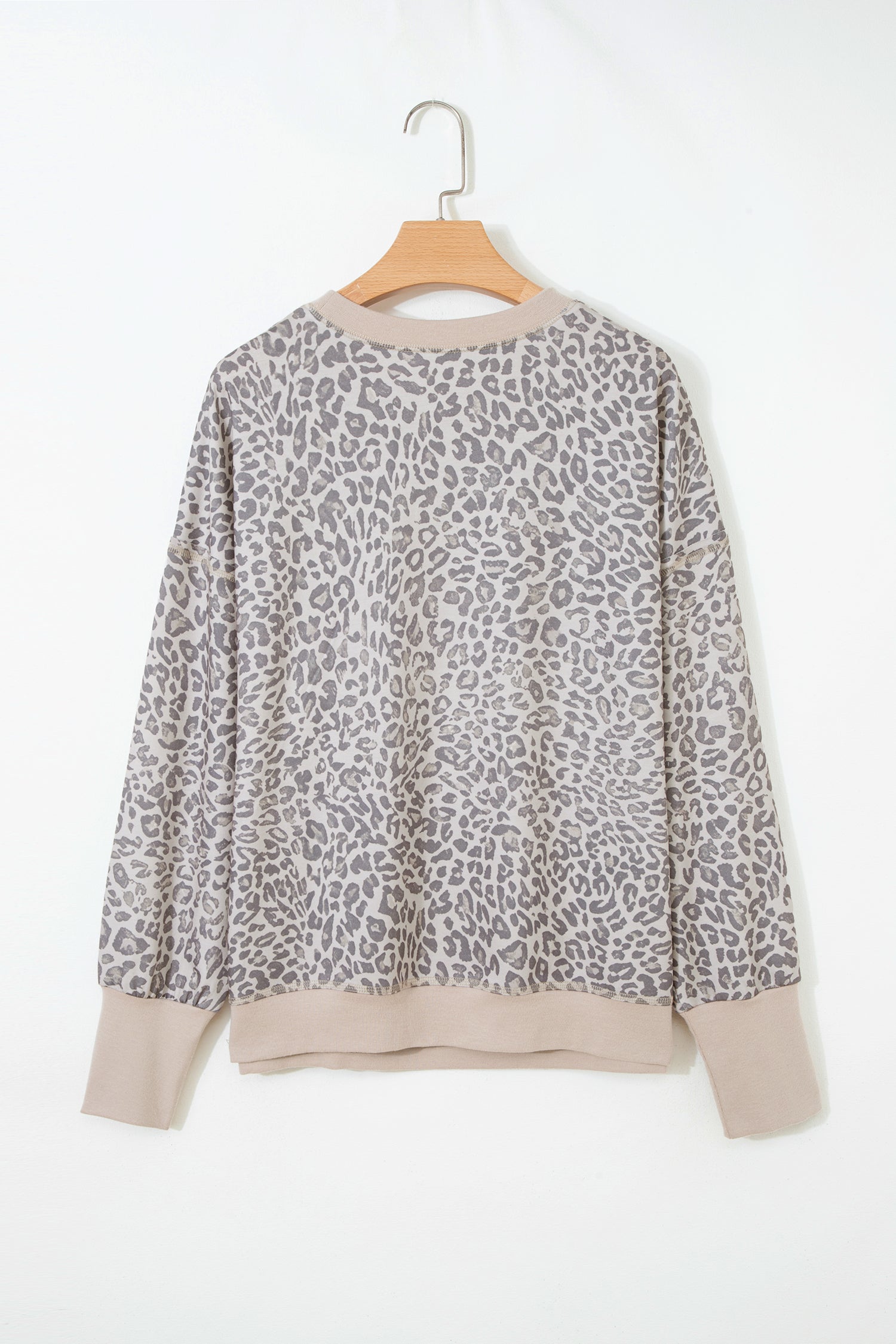 Brown Leopard Print Patchwork Crew Neck Sweatshirt