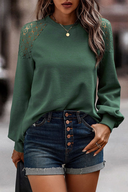 Chestnut Lace Long Sleeve Textured Pullover