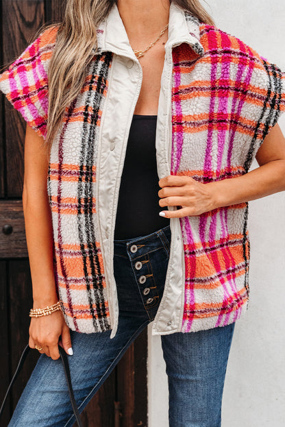 Rose Sherpa Plaid Jacket Vest
