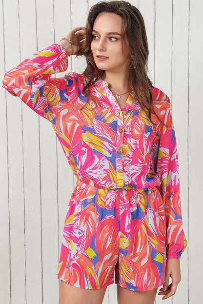 Multicolor Bold Graffiti Print Shirt Button Romper - L & M Kee, LLC