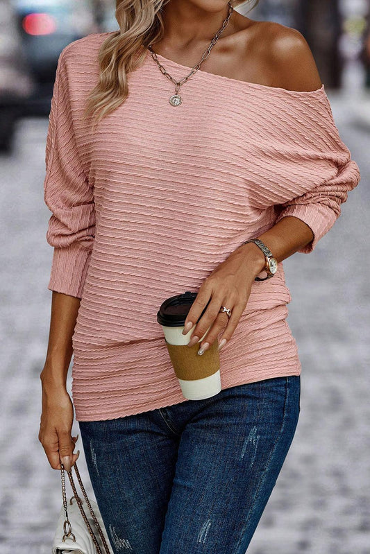 Dusty Pink Textured Knit Long Sleeve Top - L & M Kee, LLC