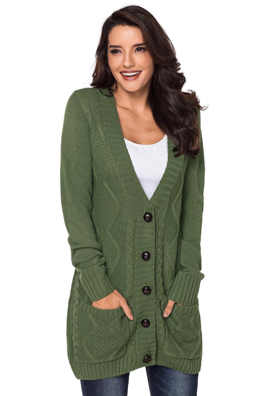 Blue Front Pocket and Buttons Closure Cardigan - L & M Kee, LLC