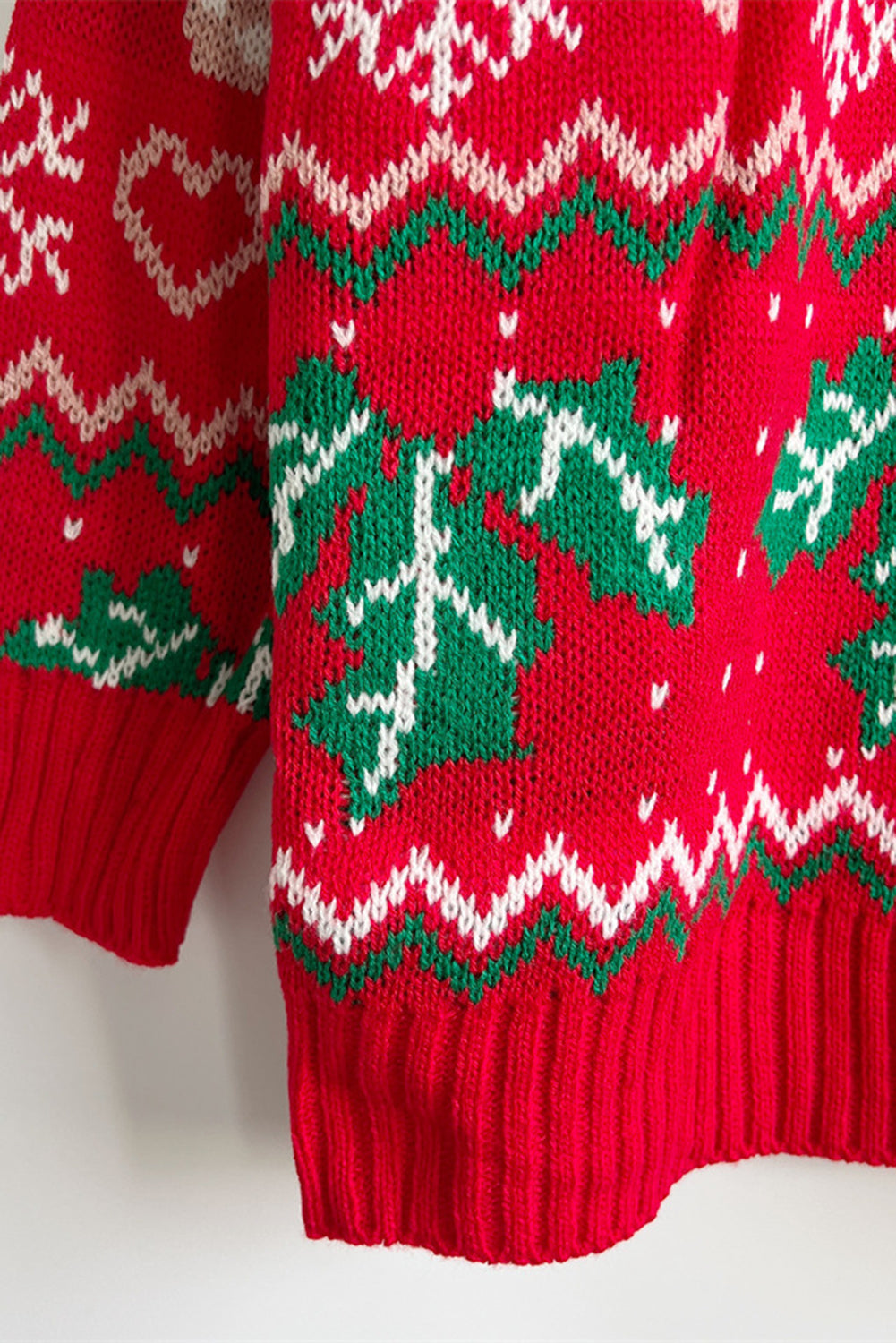 Fiery Red Christmas Pattern Drop Shoulder Knitted Sweater