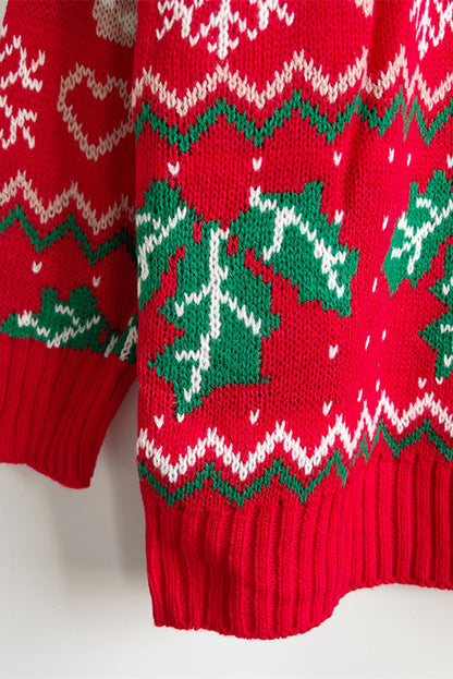 Fiery Red Christmas Pattern Drop Shoulder Knitted Sweater