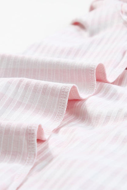 Strawberry Pink Striped Print Textured Knit Long Sleeve Tee - L & M Kee, LLC