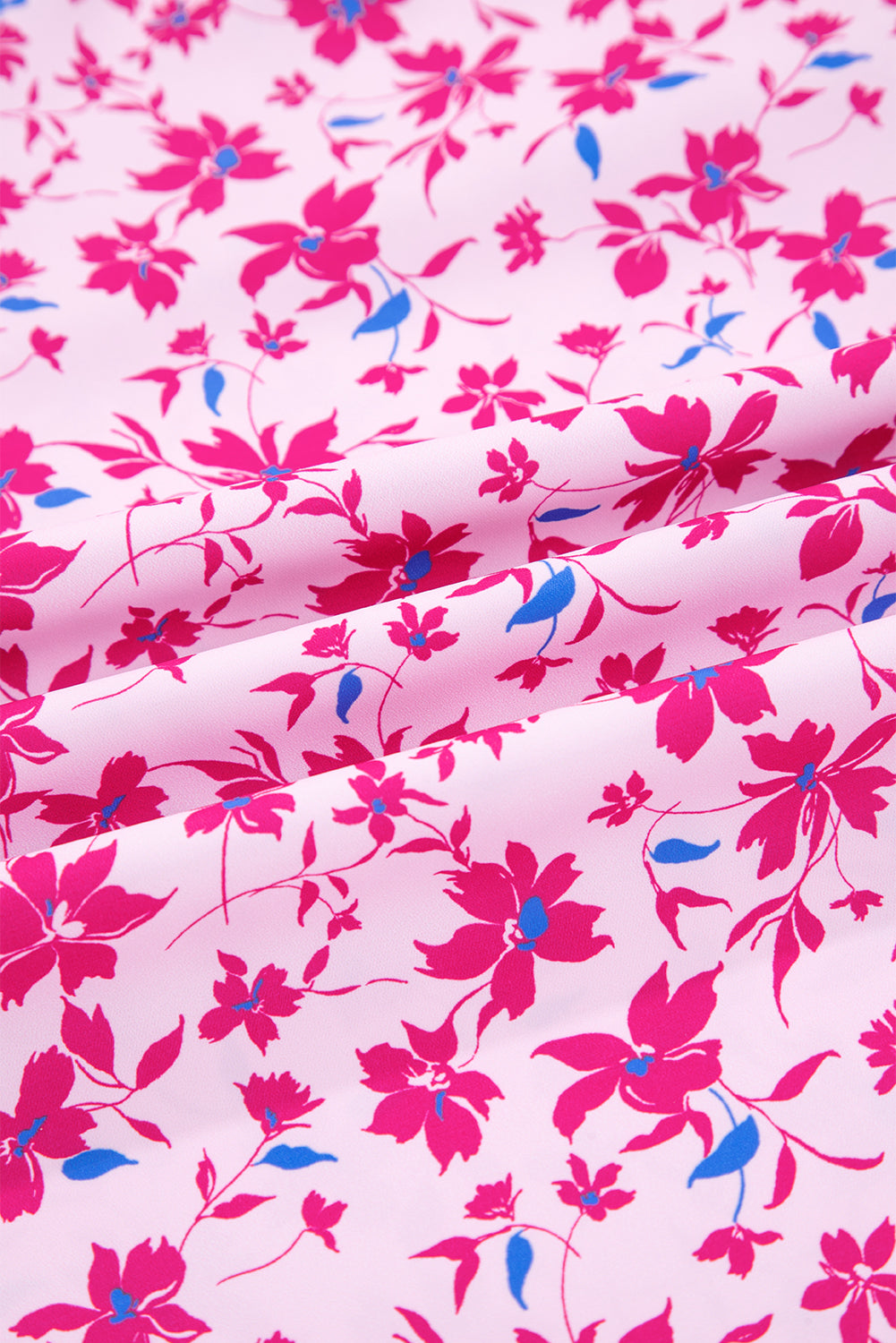 Pink Boho Mixed Floral Drop Shoulder Bubble Sleeve Blouse