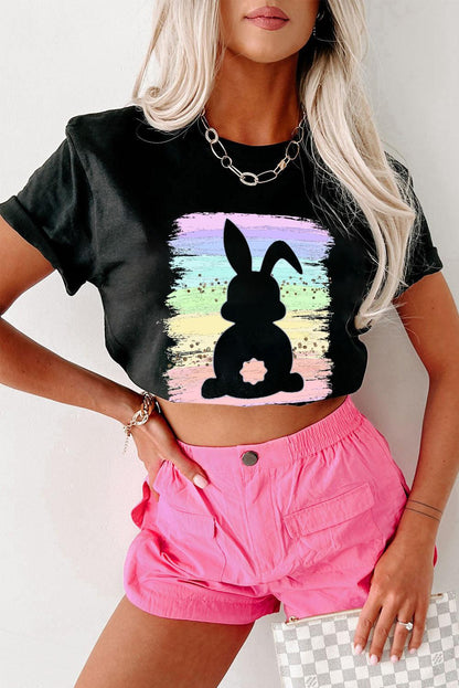 Black Rainbow Splash Easter Rabbit Graphic Tee - L & M Kee, LLC