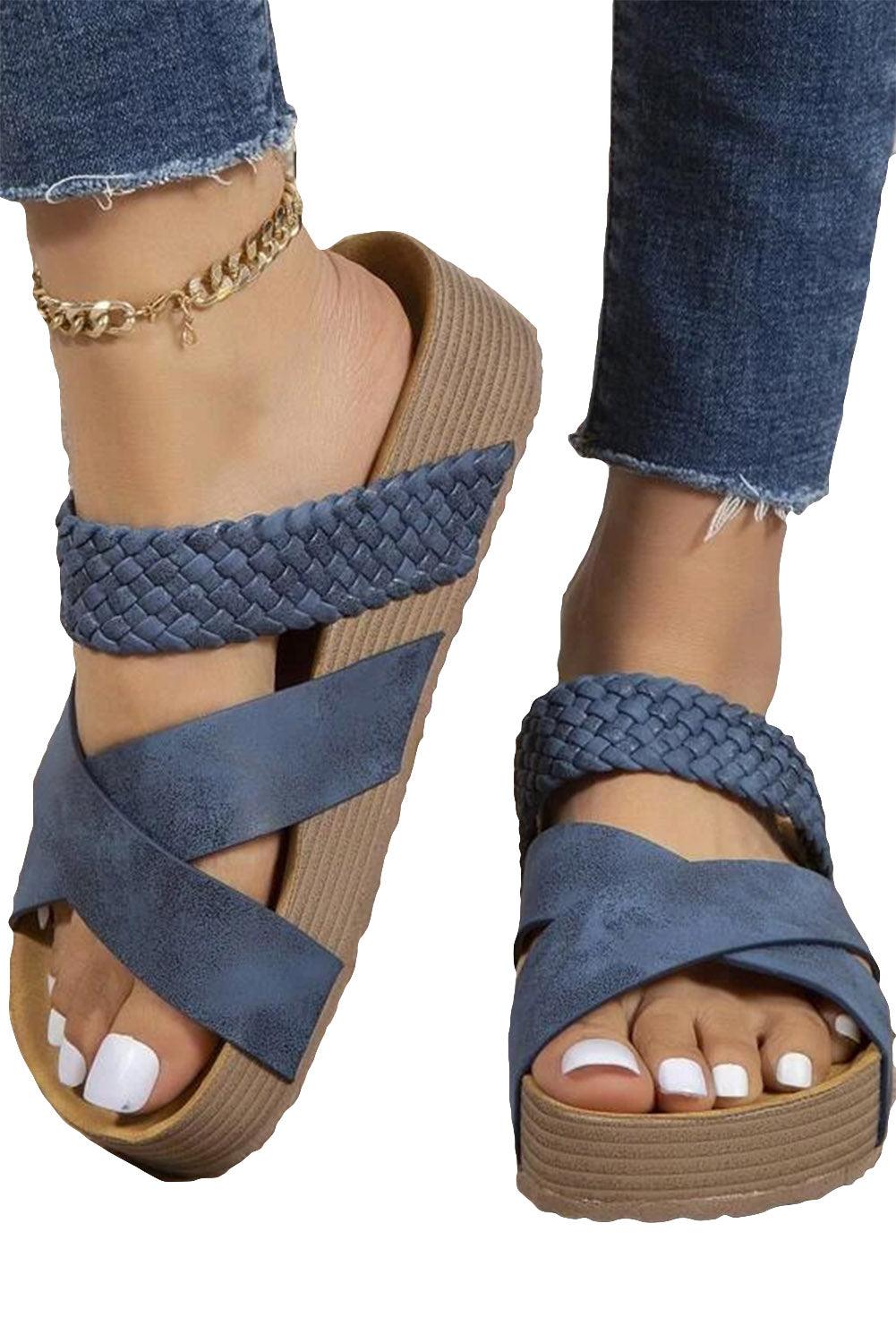 Braided Detail Criss Cross Platform Slippers - L & M Kee, LLC