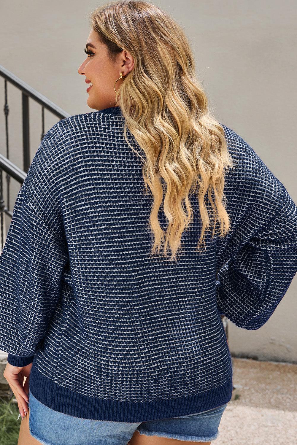 Blue Heathered Knit Plus Size Drop Shoulder Sweater - L & M Kee, LLC