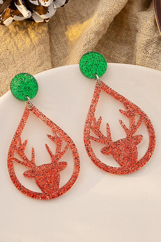 Fiery Red Elk Christmas Acrylic Earrings - L & M Kee, LLC