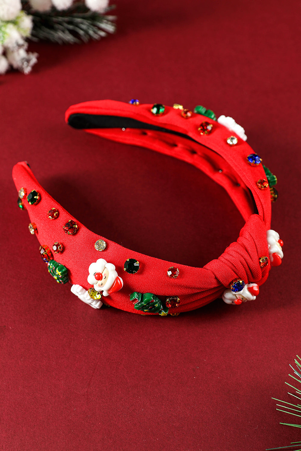 Fiery Red Cartoon Christmas Pattern Rhinestone Knotted Headband